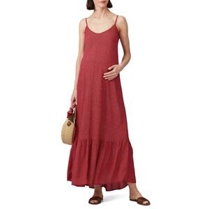 Rachel Pally Mini Dot Cilla Red Sleeveless Maternity Maxi Dress Size XS